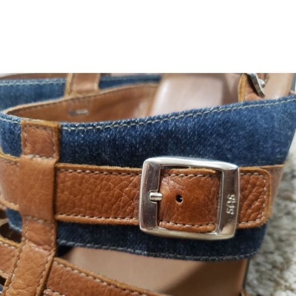 SAS Sandal Womens 8.5 Blue Jean Wedge Strappy Heels Comfort Brown Casual Shoes - Picture 8 of 14